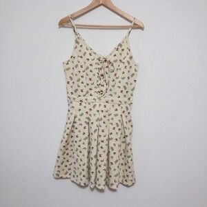 Hot Topic Dress Womens M Beige Frog Mushroom Cottage Lace Up Knee  Fit Flare New